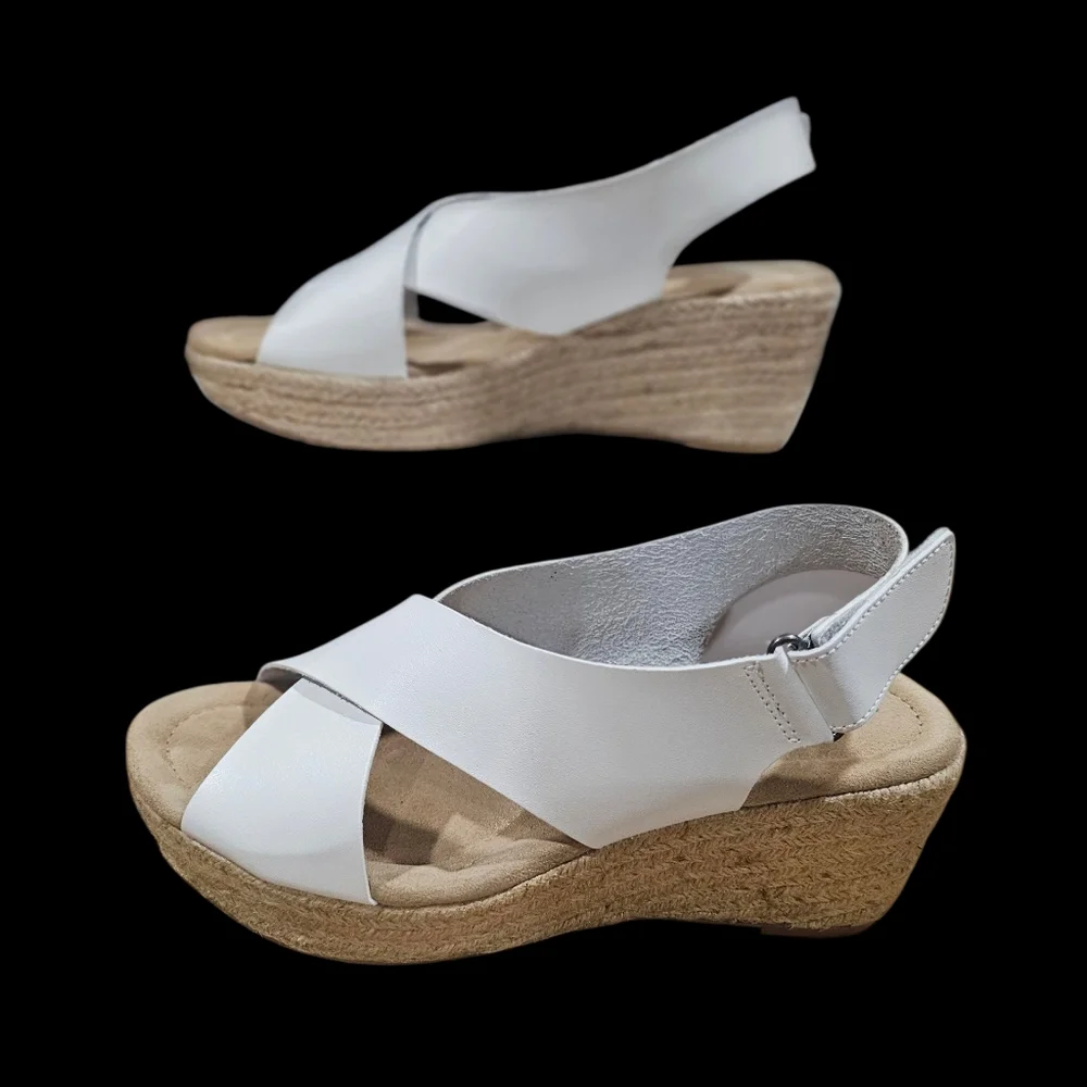Elegant White Wedge‎ Sandals Size 9.5